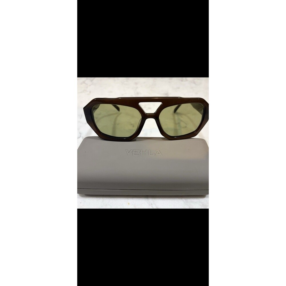 VEHLA River VS377 Lightweight Rectangle Sunglasses Brown Frame Green Tinted - Picture 3 of 5